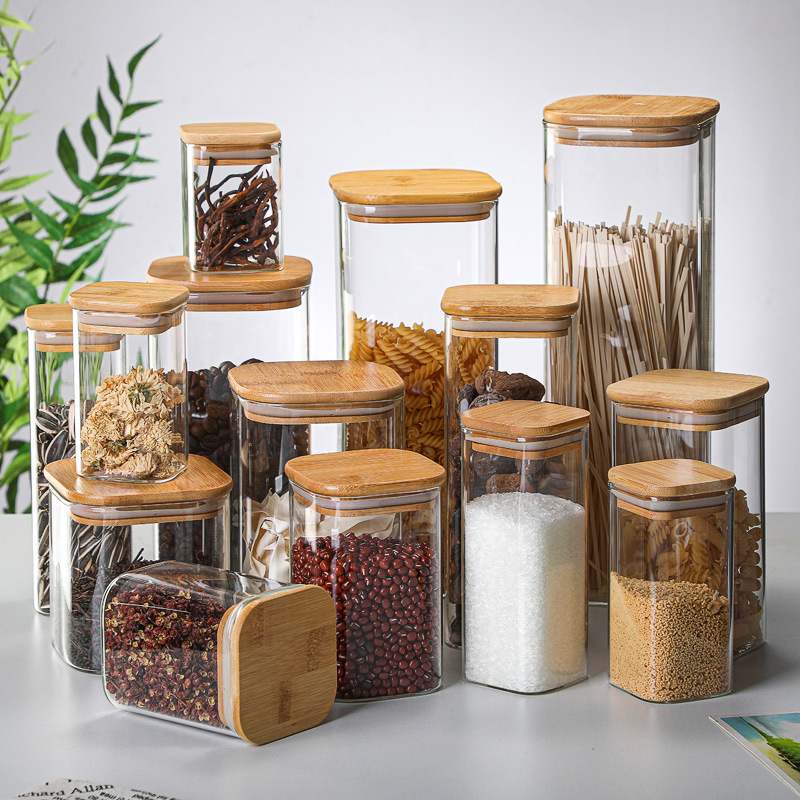 Food Storage Glass Box - Transparente Latas De Vidro De Bambu,